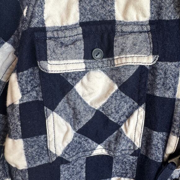 J Crew Plaid Flannel Half Zip Pullover Top Medium Buffalo Check Navy Blue White - Picture 7 of 14